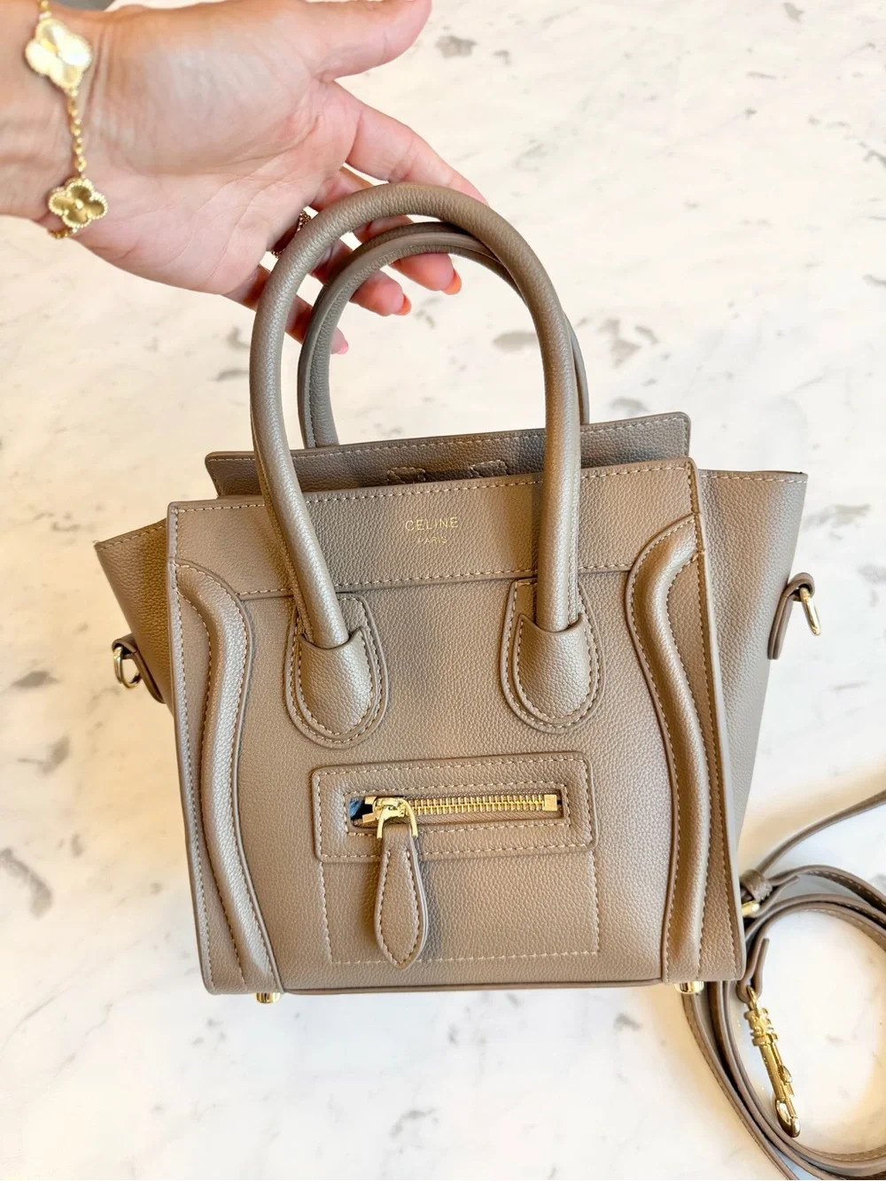 Preowned Taupe Nano Bag with shoulder strap